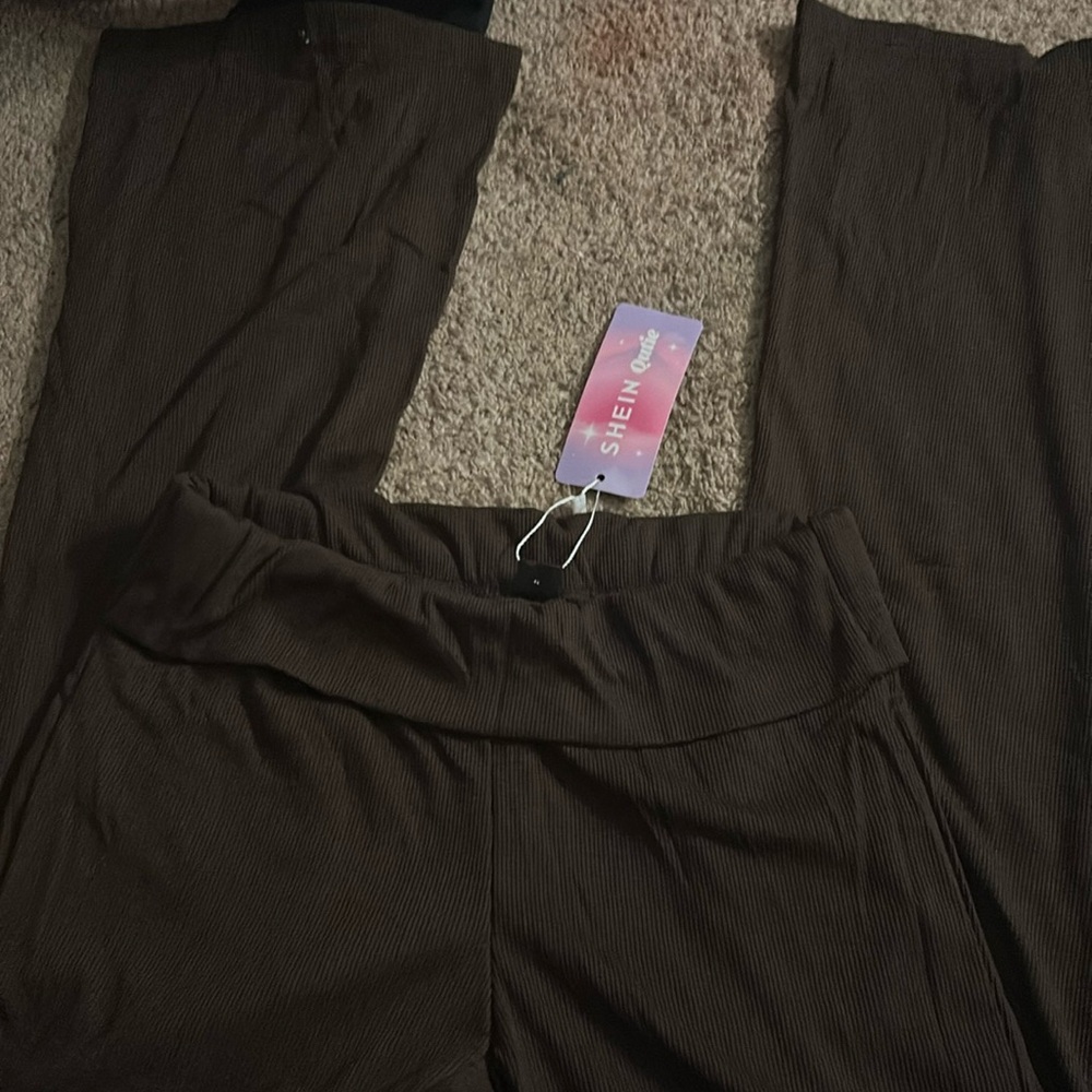 brown fold over flare leggings size s